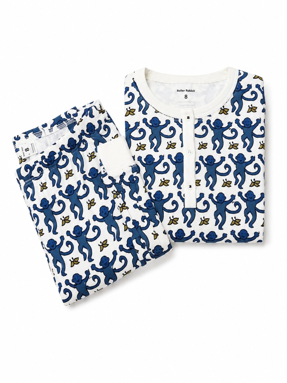 Roller Rabbit White Pajama Set with Blue Monkey Print
